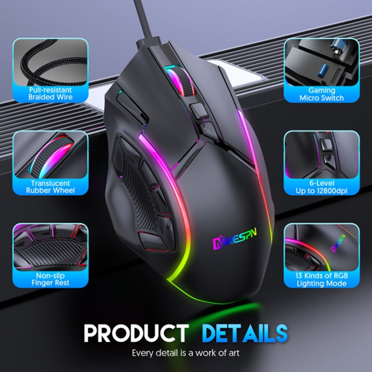 MKESPN X15 Full Speed 12800DPI 12 Buttons Macro Definition RGB Wired Mouse - Wired Mice by MKESPN | Online Shopping South Africa | PMC TechLife | Buy Now Pay Later Mobicred