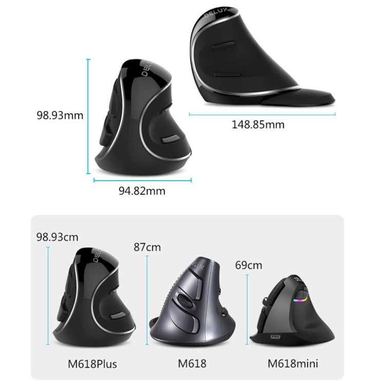 DELUX M618 Plus 2.4G 1600DPI Wireless Portable Vertical Ergonomic Mouse - free shipping - PMC Jewellery - Order now!