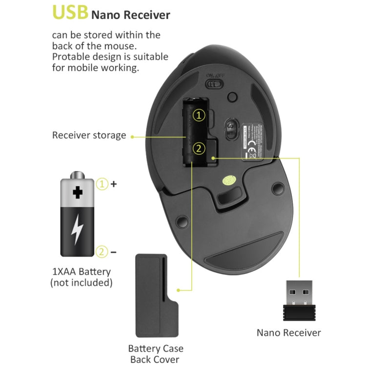 DELUX M618 Plus 2.4G 1600DPI Wireless Portable Vertical Ergonomic Mouse - free shipping - PMC Jewellery - Order now!