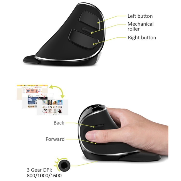 DELUX M618 Plus 2.4G 1600DPI Wireless Portable Vertical Ergonomic Mouse - free shipping - PMC Jewellery - Order now!