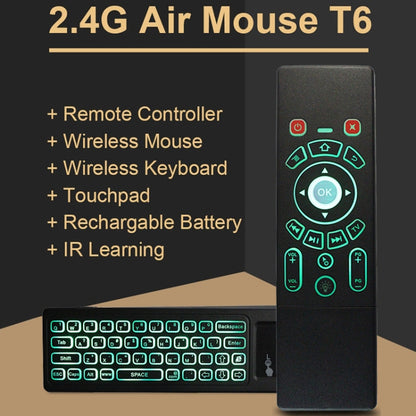 T6 Colorful Light Version Air Mouse 2.4GHz Wireless Keyboard Remote Controller with Touchpad & IR Learning for PC, Android TV Box / Smart TV, Multi-media Devices - free shipping - PMC Jewellery - Order now!