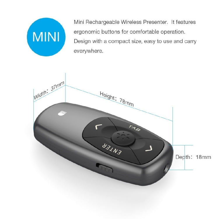 Doosl DSIT011 2.4GHz Mini Rechargeable PowerPoint Presentation Remote Control, Control Distance: 100m(Black) -  by DOOSL | Online Shopping South Africa | PMC Jewellery | Buy Now Pay Later Mobicred