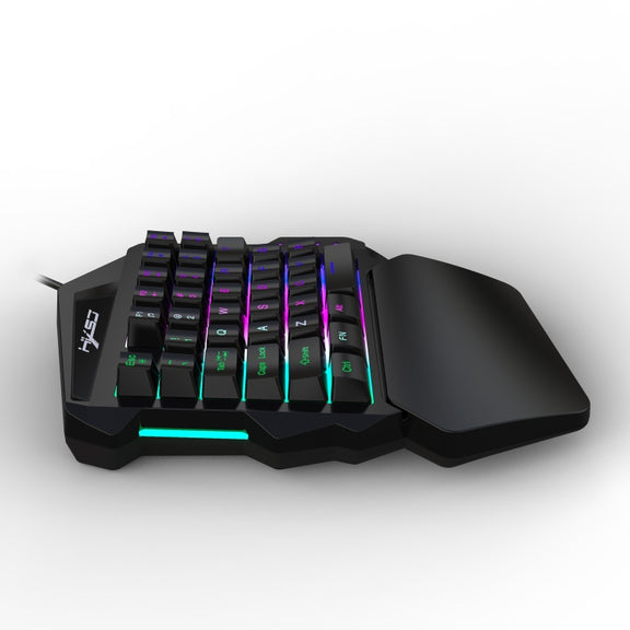 HXSJ V100 Universal One-hand 35-Keys Mechanical Blue Axis Seven-color Backlight Wired Gaming Keyboard, Length: 1.6m