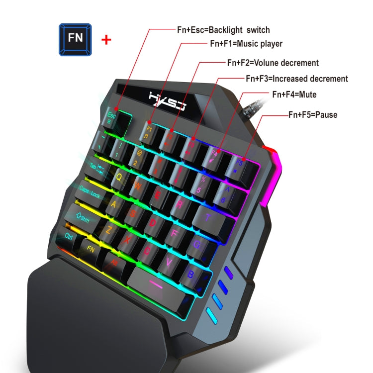 HXSJ V100 Universal One-hand 35-Keys Mechanical Blue Axis Seven-color Backlight Wired Gaming Keyboard, Length: 1.6m - Other Accessories by HXSJ | Online Shopping South Africa | PMC TechLife | Buy Now Pay Later Mobicred