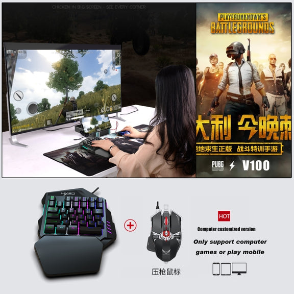 HXSJ V100 Universal One-hand 35-Keys Mechanical Blue Axis Seven-color Backlight Wired Gaming Keyboard, Length: 1.6m