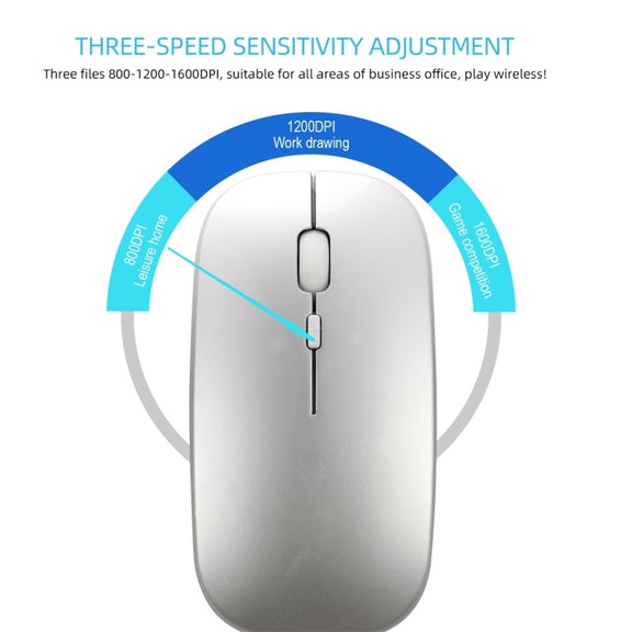 HXSJ M90 2.4GHz Ultrathin Mute Rechargeable Dual Mode Wireless Bluetooth Notebook PC Mouse (Silver)
