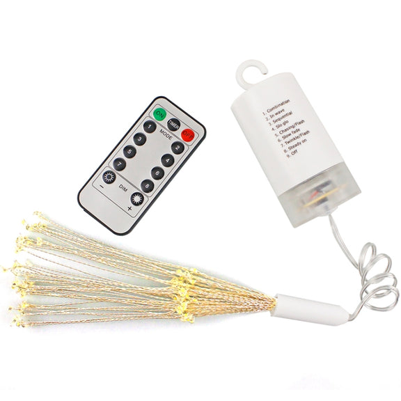 30cm Explosion Ball Fireworks Dimmable Copper Wire LED String Light, 150 LEDs Batteries Box LED Decorative Light with Remote Control(White Light)