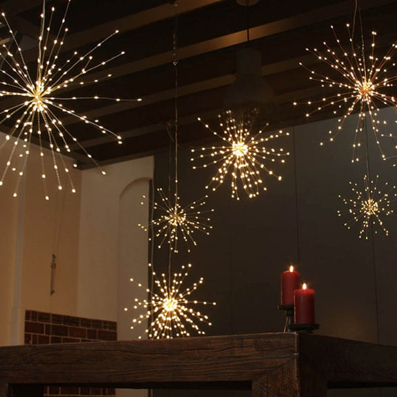 30cm Explosion Ball Fireworks Dimmable Copper Wire LED String Light, 150 LEDs Batteries Box LED Decorative Light with Remote Control(White Light)