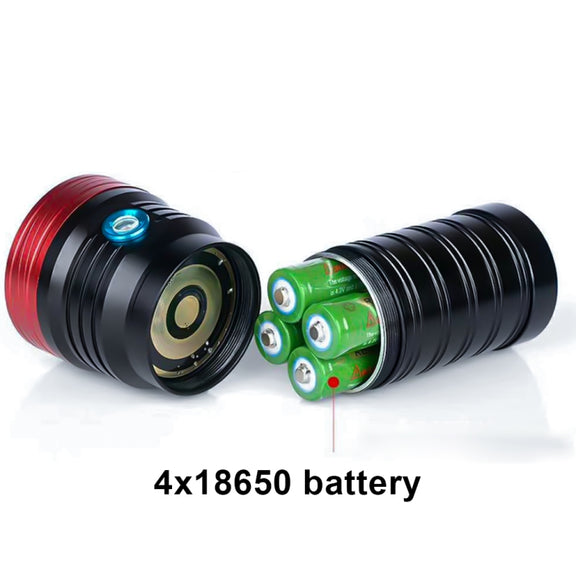 3 Gears, DB18 18xT6, Luminous Flux: 5400lm LED Flashlight, with 4 18650 Batteries (Red Black)