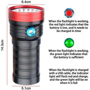 3 Gears, DB18 18xT6, Luminous Flux: 5400lm LED Flashlight, with 4 18650 Batteries (Red Black)