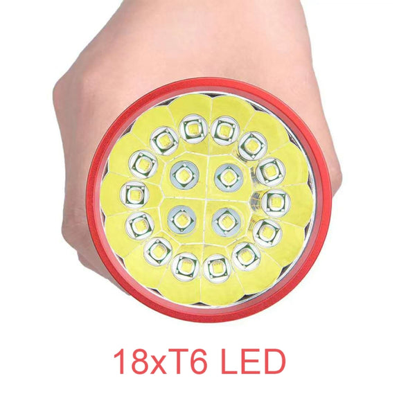 3 Gears, DB18 18xT6, Luminous Flux: 5400lm LED Flashlight, with 4 18650 Batteries (Red Black)