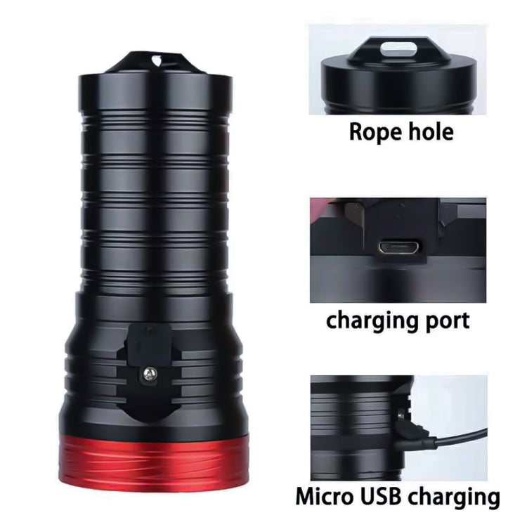 3 Gears, DB18 18xT6, Luminous Flux: 5400lm LED Flashlight, with 4 18650 Batteries (Red Black)