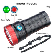 3 Gears, DB18 18xT6, Luminous Flux: 5400lm LED Flashlight, with 4 18650 Batteries (Red Black)