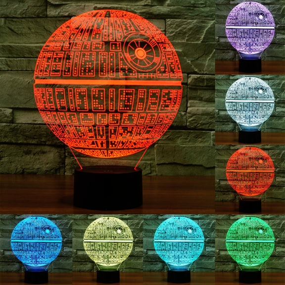 Death Star Style 3D Touch Switch Control LED Light , 7 Colour Discoloration Creative Visual Stereo Lamp Desk Lamp Night Light