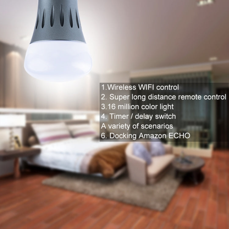 E27 7W White Light+RGB Smart LED Light Bulb, WiFi 2.4GHz Works with Alexa & Google Home, FCC / CE / RoHS Certificated, AC 85-265V - Smart Light Bulbs by PMC TechLife | Online Shopping South Africa | PMC TechLife
