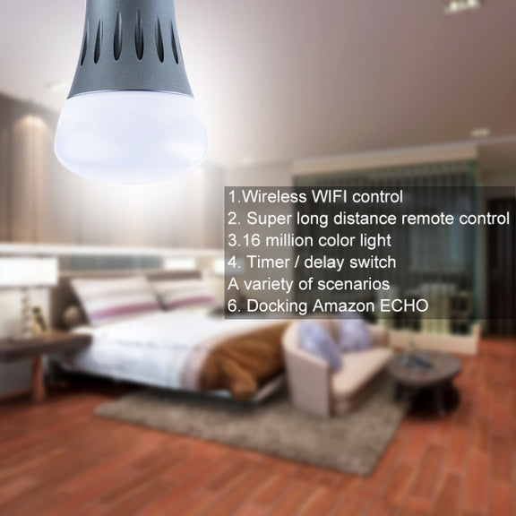 E27 7W White Light+RGB Smart LED Light Bulb, WiFi 2.4GHz Works with Alexa & Google Home, FCC / CE / RoHS Certificated, AC 85-265V