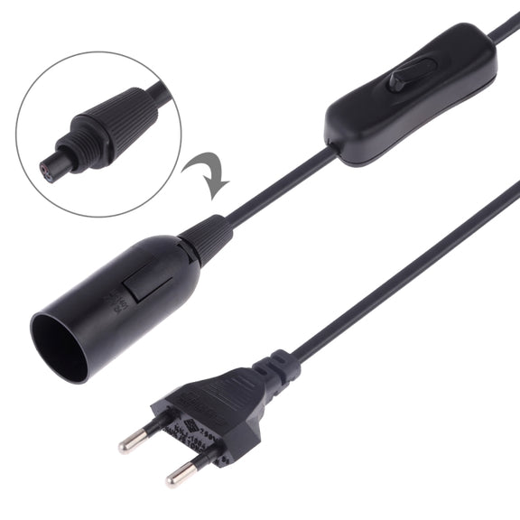 E14 Wire Cap Switch Lamp Holder Chandelier Power Socket with 1.5m Extension Cable, EU Plug(Black)