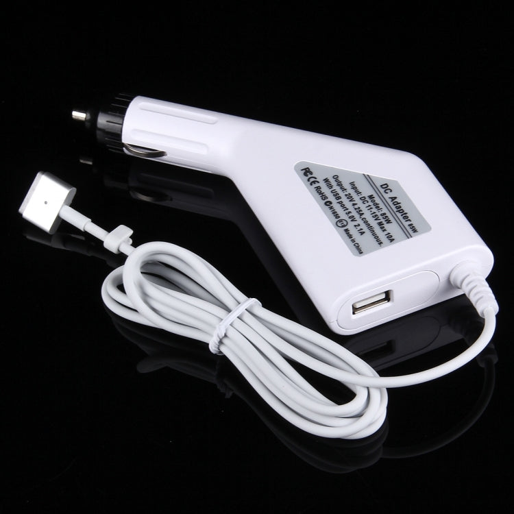85W 20V 4.25A 5 Pin T Style MagSafe 2 Car Charger with 1 USB Port for Apple Macbook A1398 / A1424 / MC975 / MC976 / ME664 / ME665, Length: 1.7m (White) - Cable & Adapter by PMC TechLife | Online Shopping South Africa | PMC TechLife | Buy Now Pay Later Mobicred