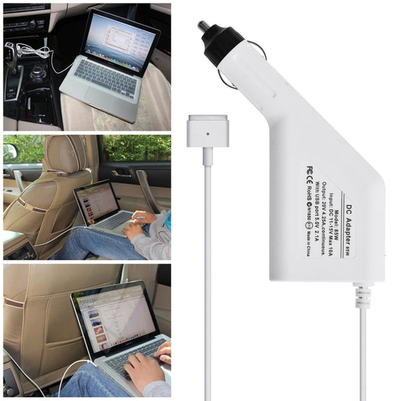 85W 20V 4.25A 5 Pin T Style MagSafe 2 Car Charger with 1 USB Port for Apple Macbook A1398 / A1424 / MC975 / MC976 / ME664 / ME665, Length: 1.7m (White)