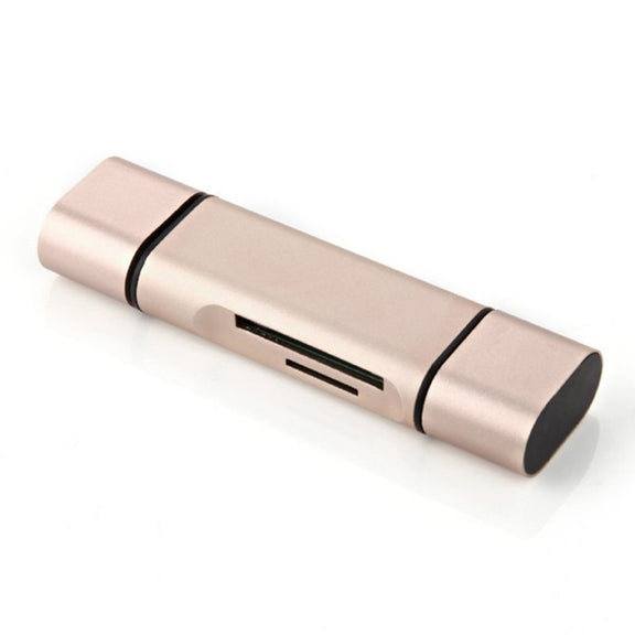 3 in 1 Type-c & Micro USB & USB 2.0 3 Ports SD / TF Card Reader for OTG Enabled Smartphones / PC(Gold)