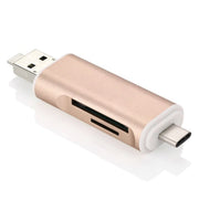 3 in 1 Type-c & Micro USB & USB 2.0 3 Ports SD / TF Card Reader for OTG Enabled Smartphones / PC(Gold)