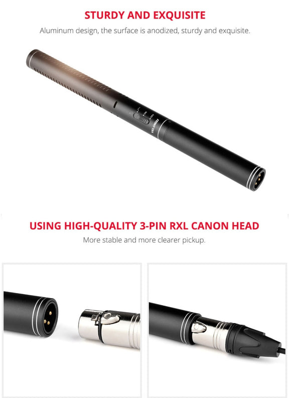 YELANGU YLG9933A MIC07 Professional Interview Condenser Video Shotgun Microphone with 6.5mm Audio Adapter & 3.5mm RXL Audio Cable(Black)