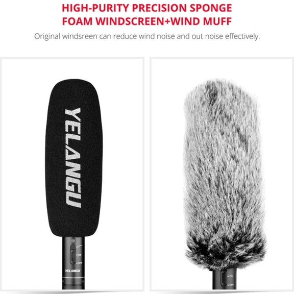 YELANGU YLG9933A MIC07 Professional Interview Condenser Video Shotgun Microphone with 6.5mm Audio Adapter & 3.5mm RXL Audio Cable(Black)