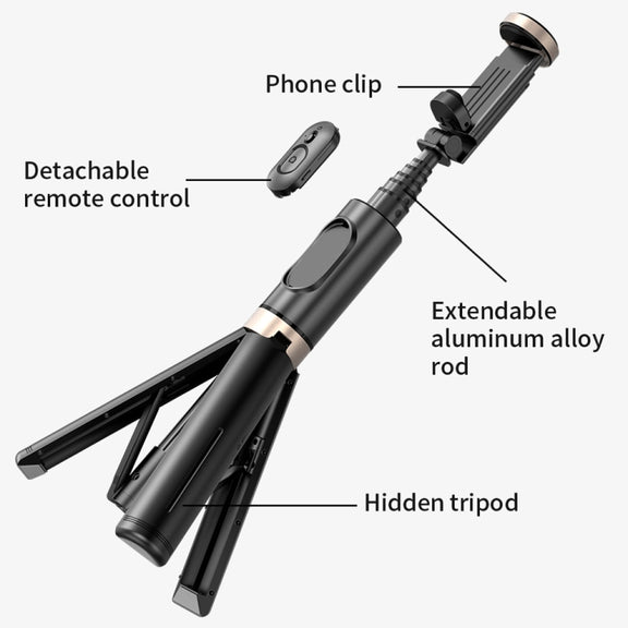 Q12 Hidden Design Reinforced Bluetooth Remote Control Tripod Selfie Stick (Black)