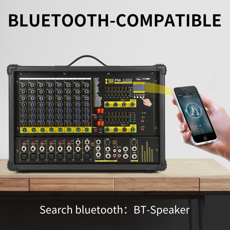 XTUGA PM1202 900W 10 Channel Stage Power Mixer 24Bit Multil-FX Processor Dual 99 DSP Effect DJ Amplifier (US Plug) - Live Sound Effects Processors by XTUGA | Online Shopping South Africa | PMC TechLife