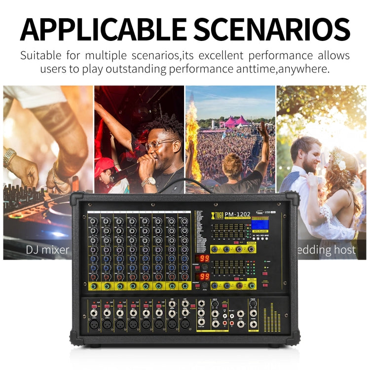 XTUGA PM1202 900W 10 Channel Stage Power Mixer 24Bit Multil-FX Processor Dual 99 DSP Effect DJ Amplifier (UK Plug) - Live Sound Effects Processors by XTUGA | Online Shopping South Africa | PMC TechLife