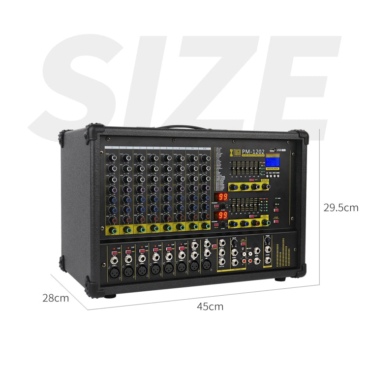 XTUGA PM1202 900W 10 Channel Stage Power Mixer 24Bit Multil-FX Processor Dual 99 DSP Effect DJ Amplifier (EU Plug) - Live Sound Effects Processors by XTUGA | Online Shopping South Africa | PMC TechLife