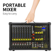 XTUGA PM1202 900W 10 Channel Stage Power Mixer 24Bit Multil-FX Processor Dual 99 DSP Effect DJ Amplifier (US Plug)