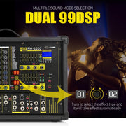 XTUGA PM1202 900W 10 Channel Stage Power Mixer 24Bit Multil-FX Processor Dual 99 DSP Effect DJ Amplifier (EU Plug)