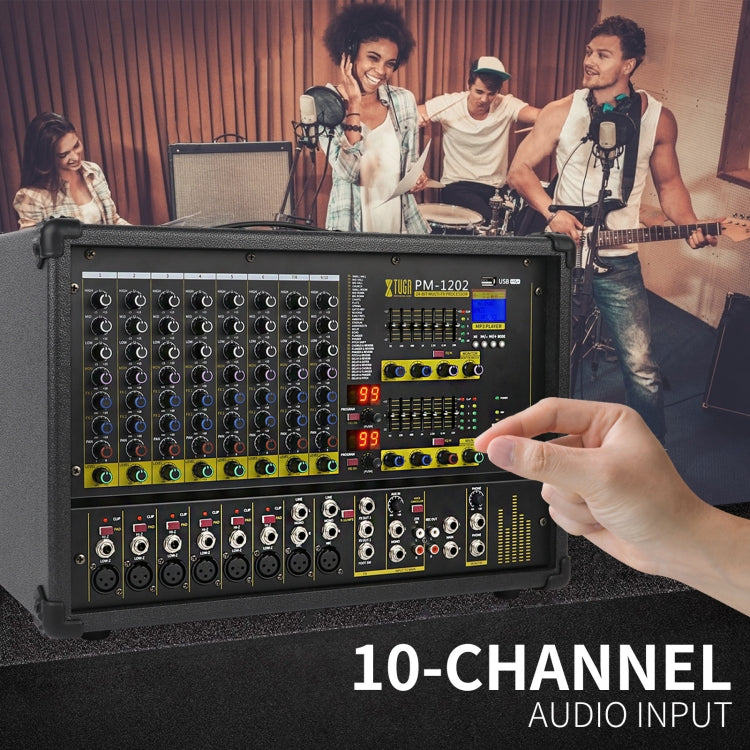 XTUGA PM1202 900W 10 Channel Stage Power Mixer 24Bit Multil-FX Processor Dual 99 DSP Effect DJ Amplifier (UK Plug) - Live Sound Effects Processors by XTUGA | Online Shopping South Africa | PMC TechLife