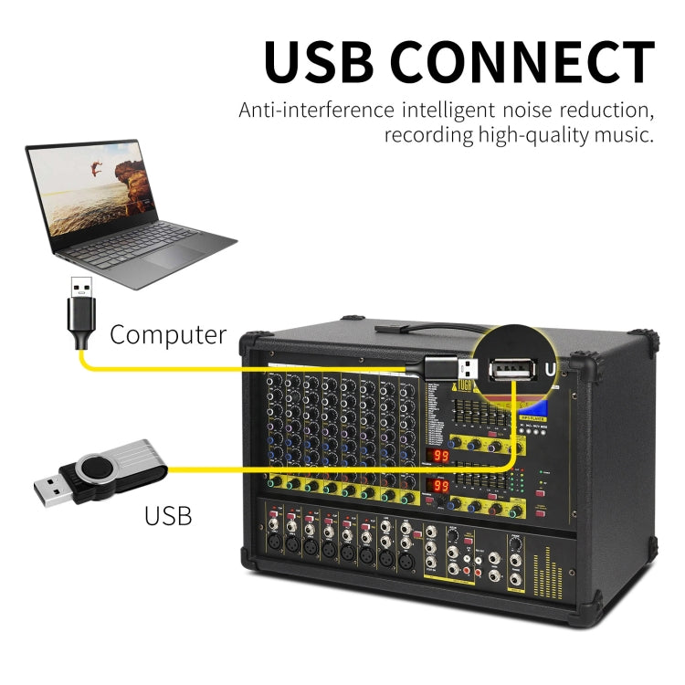XTUGA PM1202 900W 10 Channel Stage Power Mixer 24Bit Multil-FX Processor Dual 99 DSP Effect DJ Amplifier (UK Plug) - Live Sound Effects Processors by XTUGA | Online Shopping South Africa | PMC TechLife