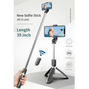 L02 100cm Multi-function Adjustable Bluetooth Self-timer Pole Tripod Selfie Stick (Black)