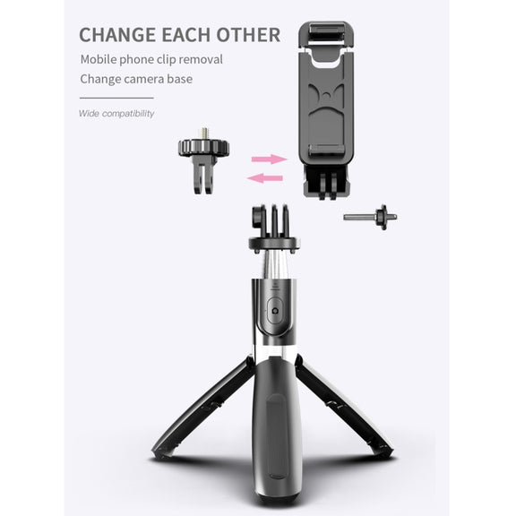 L02 100cm Multi-function Adjustable Bluetooth Self-timer Pole Tripod Selfie Stick (Black)