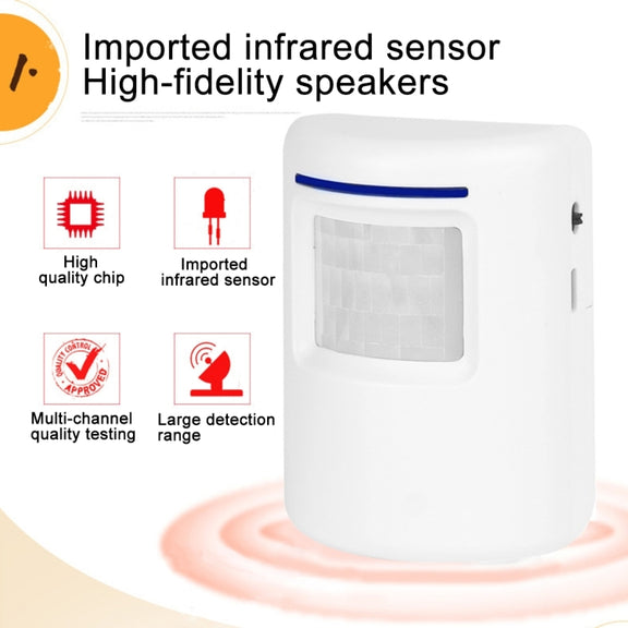 FY-0256 2 in 1 PIR Infrared Sensors (Transmitter + Receiver) Wireless Doorbell Alarm Detector for Home / Office / Shop / Factory, US Plug