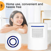 FY-0256 2 in 1 PIR Infrared Sensors (Transmitter + Receiver) Wireless Doorbell Alarm Detector for Home / Office / Shop / Factory, EU Plug