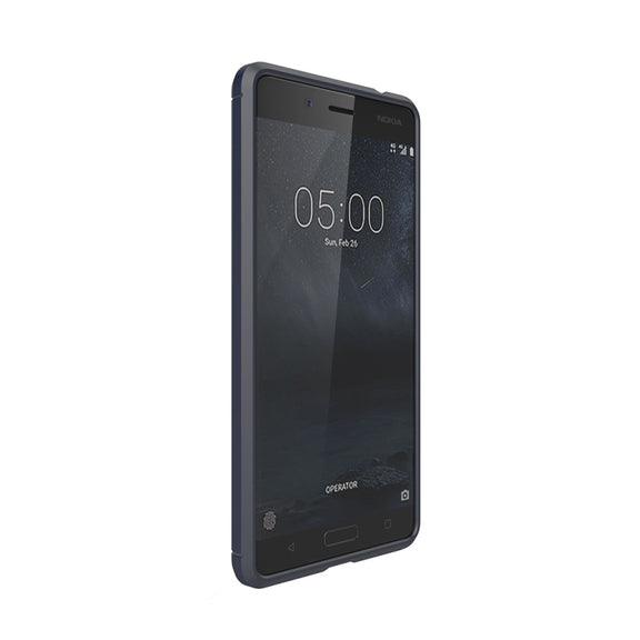 For Nokia 5 Brushed Carbon Fiber Texture Shockproof TPU Protective Cover Case(Navy Blue)
