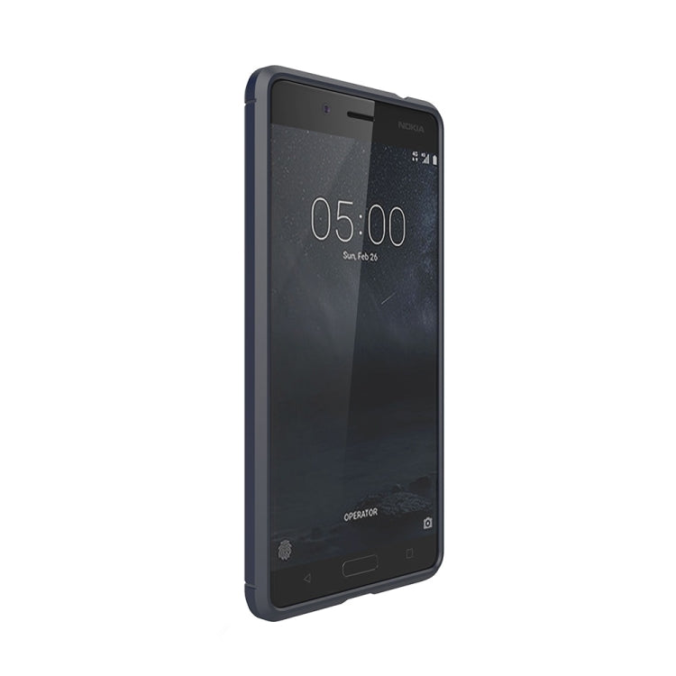 For Nokia 5 Brushed Carbon Fiber Texture Shockproof TPU Protective Cover Case(Navy Blue)