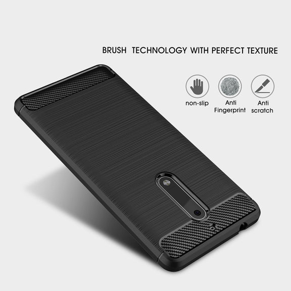For Nokia 5 Brushed Carbon Fiber Texture Shockproof TPU Protective Cover Case(Navy Blue)