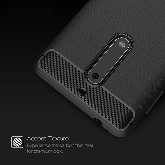For Nokia 5 Brushed Carbon Fiber Texture Shockproof TPU Protective Cover Case(Navy Blue)
