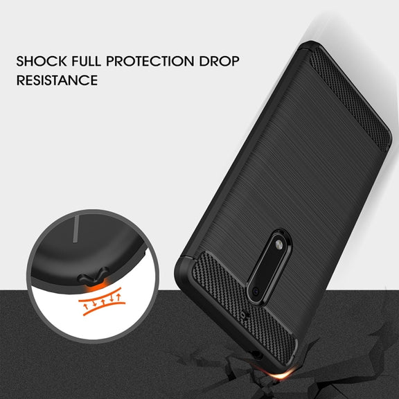 For Nokia 5 Brushed Carbon Fiber Texture Shockproof TPU Protective Cover Case(Navy Blue)