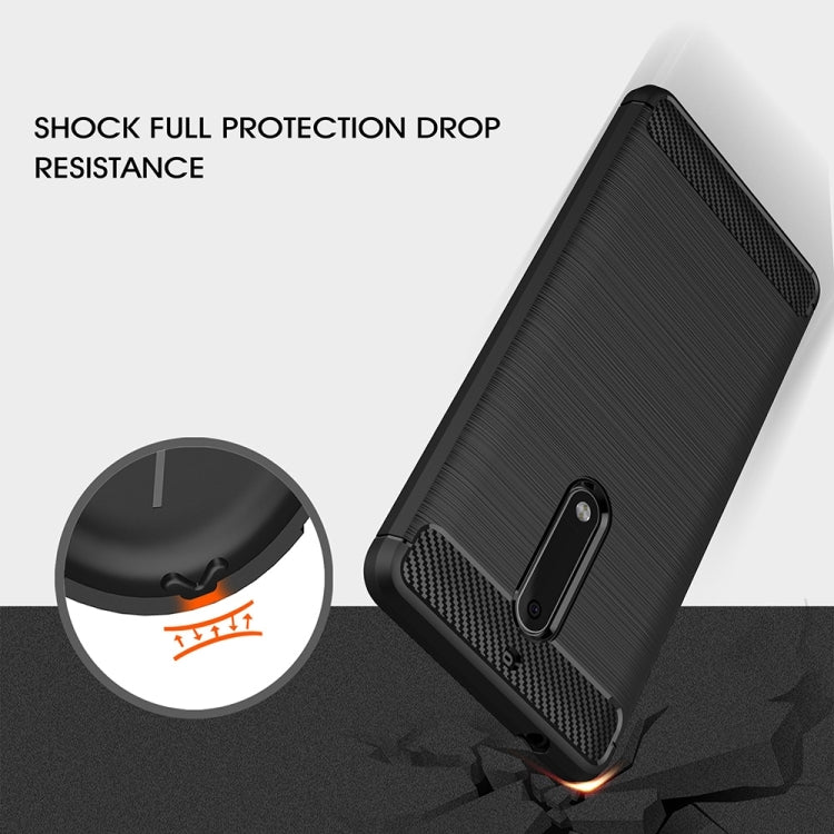 For Nokia 5 Brushed Carbon Fiber Texture Shockproof TPU Protective Cover Case(Navy Blue)