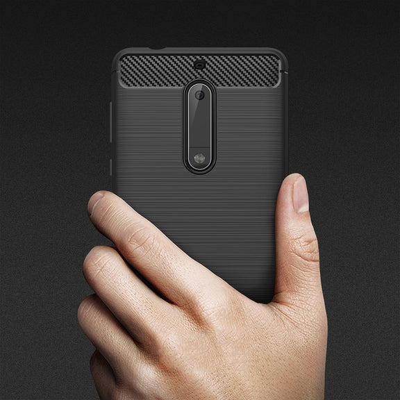 For Nokia 5 Brushed Carbon Fiber Texture Shockproof TPU Protective Cover Case(Navy Blue)