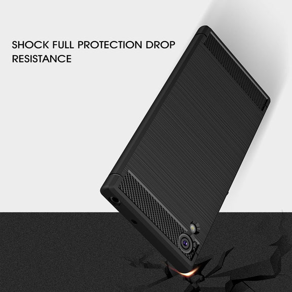 For Sony Xperia XA1 Ultra Brushed Texture Carbon Fiber Shockproof TPU Rugged Armor Protective Case(Red)