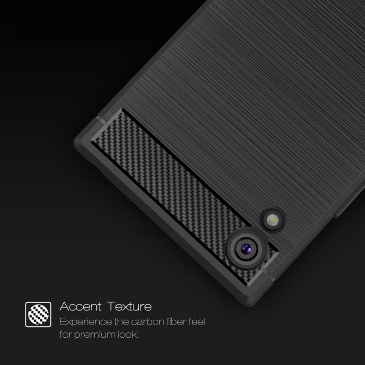 For Sony Xperia XA1 Brushed Texture Carbon Fiber Shockproof TPU Rugged Armor Protective Case(Grey)