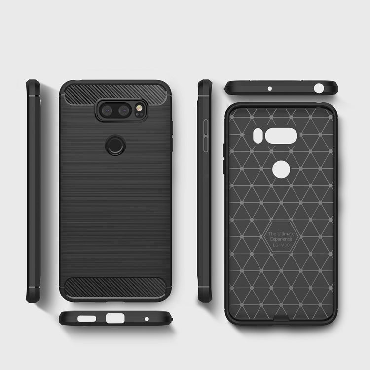 For LG V30 Brushed Texture Carbon Fiber Shockproof TPU Rugged Armor Protective Case (Black) - free shipping - PMC Jewellery - Order now!