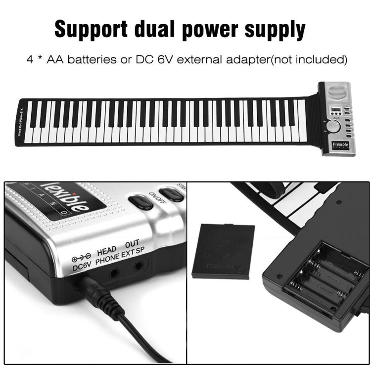 61 Keys Portable Flexible Roll Up Electronic Soft Keyboard Piano with Speakers - Keyboard Instruments by PMC TechLife | Online Shopping South Africa | PMC TechLife